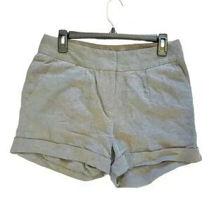 White + Warren Women's Gray Silk & Linen Cuffed Shorts w Pockets